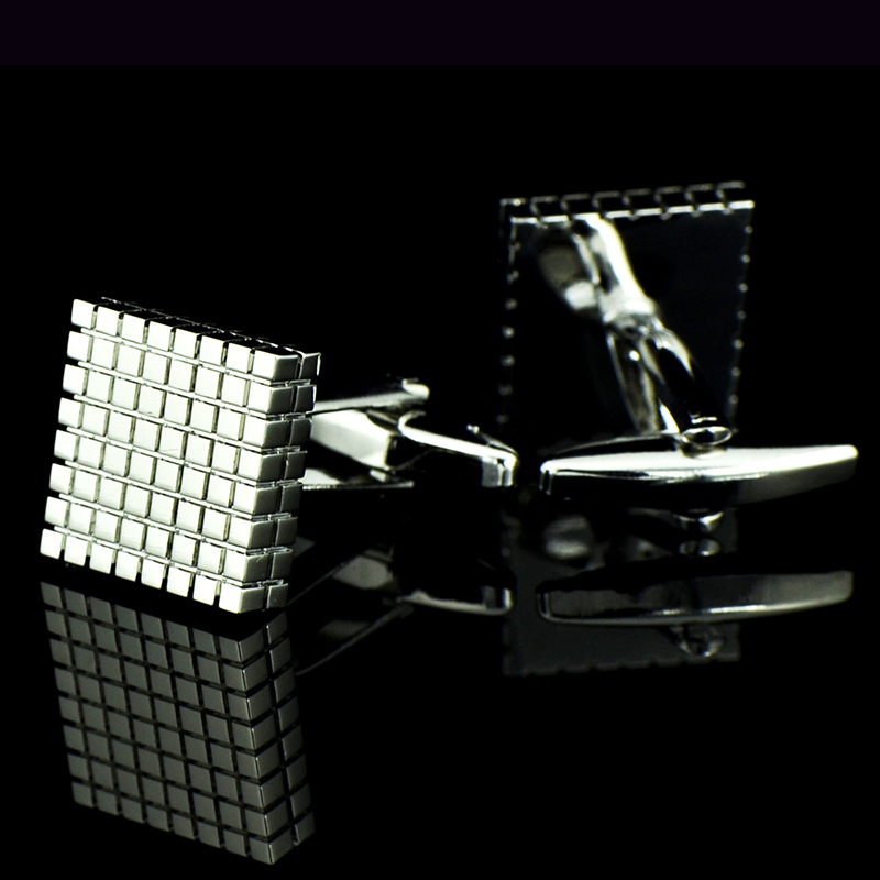 英博银色格子金属袖扣立体设计袖钉男士纽扣175cufflinks/991686
