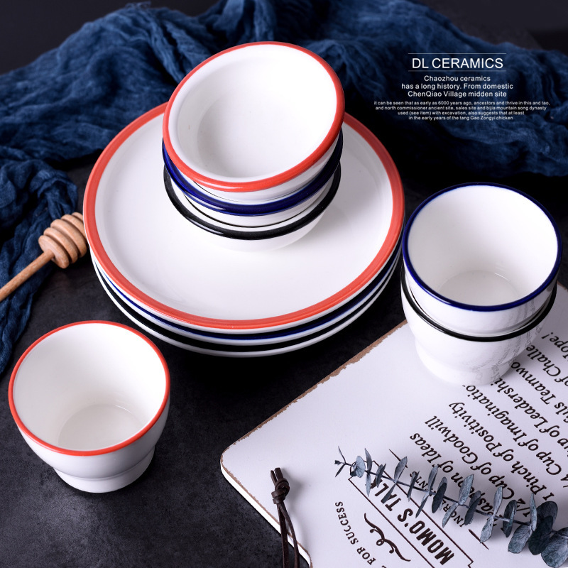 Factory Outlet Hotel Restaurant Household Table Set Single Bowl Plate Japanese and Korean Hand-painted Line Tableware Series