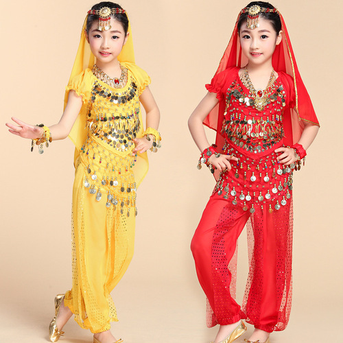 Wholesale New Children's Belly Dance Suit Performance Costumes Indian Dance Costumes Stage Performance Costumes Short Sleeves
