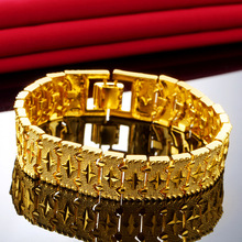 越南沙金男士手鏈 超寬黃銅鍍金手表鏈 24K男士金霸氣手表扣手鏈