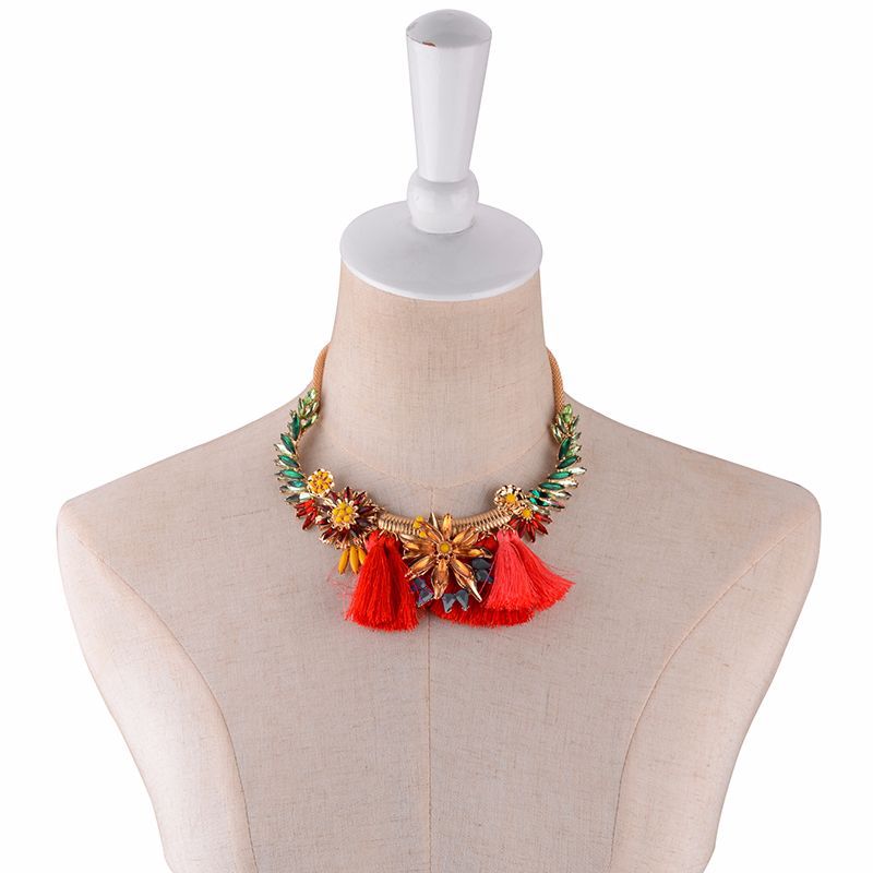 Alloy Fashion Flowers necklace(red) NHWF3248-red