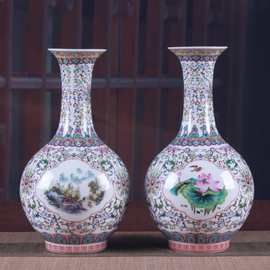 景德镇陶瓷器现代时尚台面花瓶客厅家居装饰品摆件设山水花鸟赏瓶
