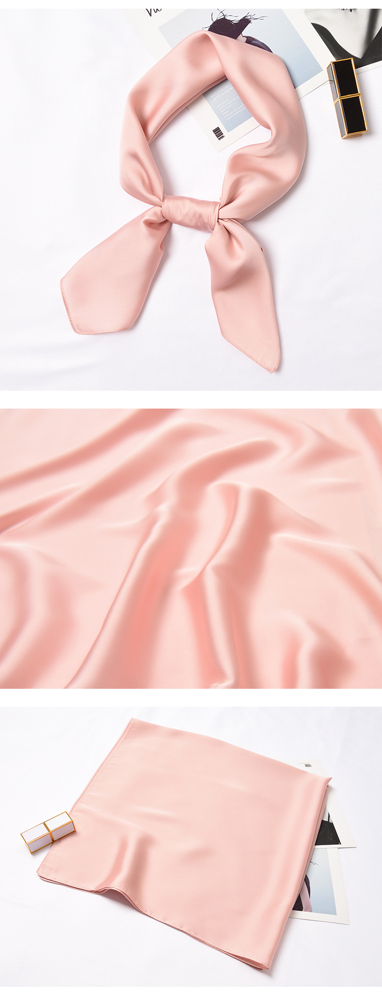 123g Weight Silk Scarf Classification Daily Occasion Satin Material Solid Color Pattern Summer, Spring, Autumn Season Women'S Gender Simple Style Style Women's Simple Style Solid Color Satin Silk Scarves 4