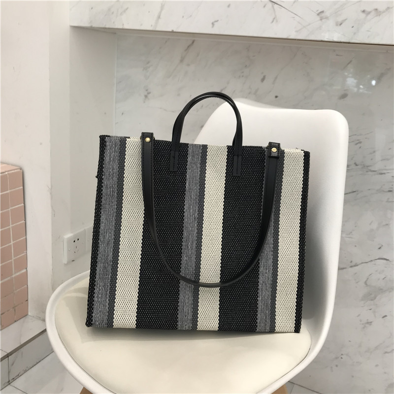 Korean Retro Striped Large Capacity Canvas Bag display picture 26