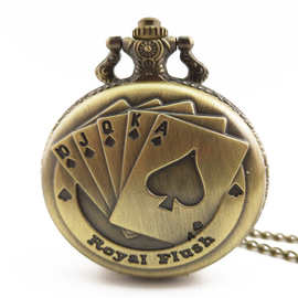扑克牌创意图案复古挂链表 顺子图形怀表厂家  礼品手表