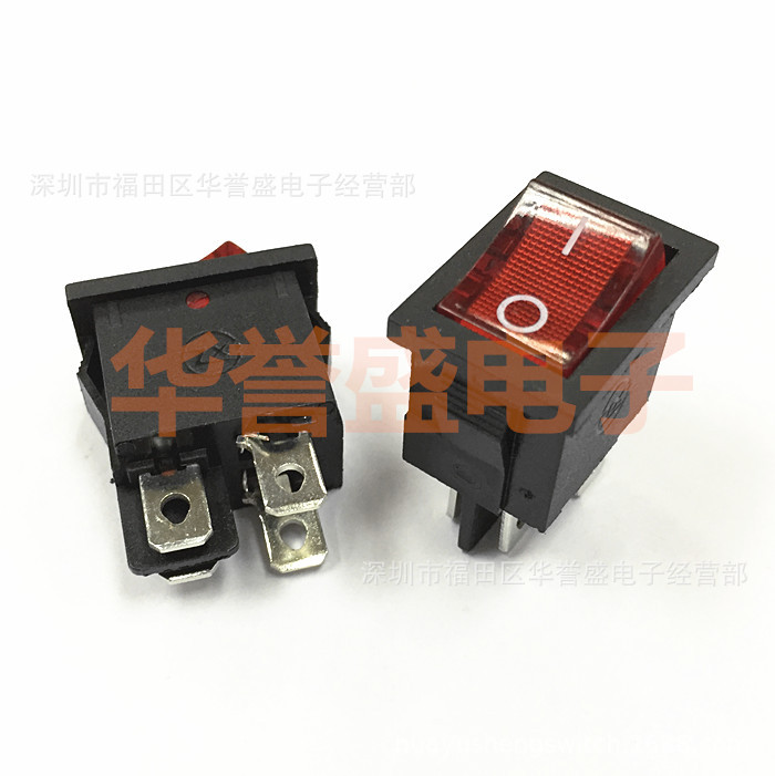 中讯船型 翘板 开关 KCD1-104N 红色带灯 4脚2档 100只装带认证