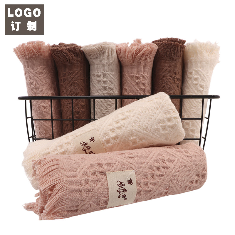 Tassel towel LOGO custom cotton face tow...