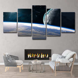 跨境速卖通 ebay5块宇宙行星墙艺术画布图片客厅卧室家居装饰