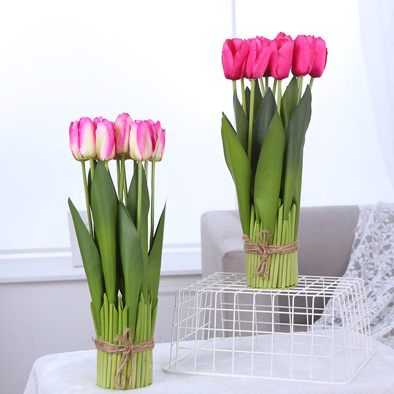 bedroom table bookshelf Place flowers and plants simulation Artificial flower decorate Bouquet of flowers Height 12 head pu Tulip imitation