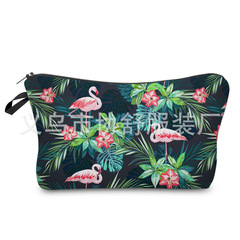 速賣通wish火烈仙鶴鳥花卉3D印花歐美風化妝包手拿包女士收納包