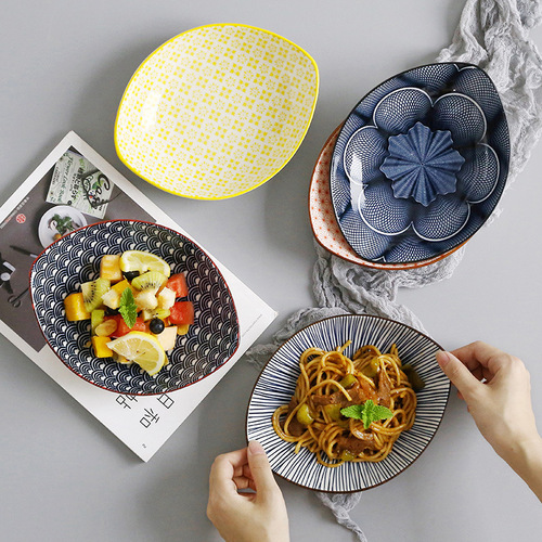 Japanese style olive-shaped dish plate salad plate deep dish plate home hotel creative plate Amazon
