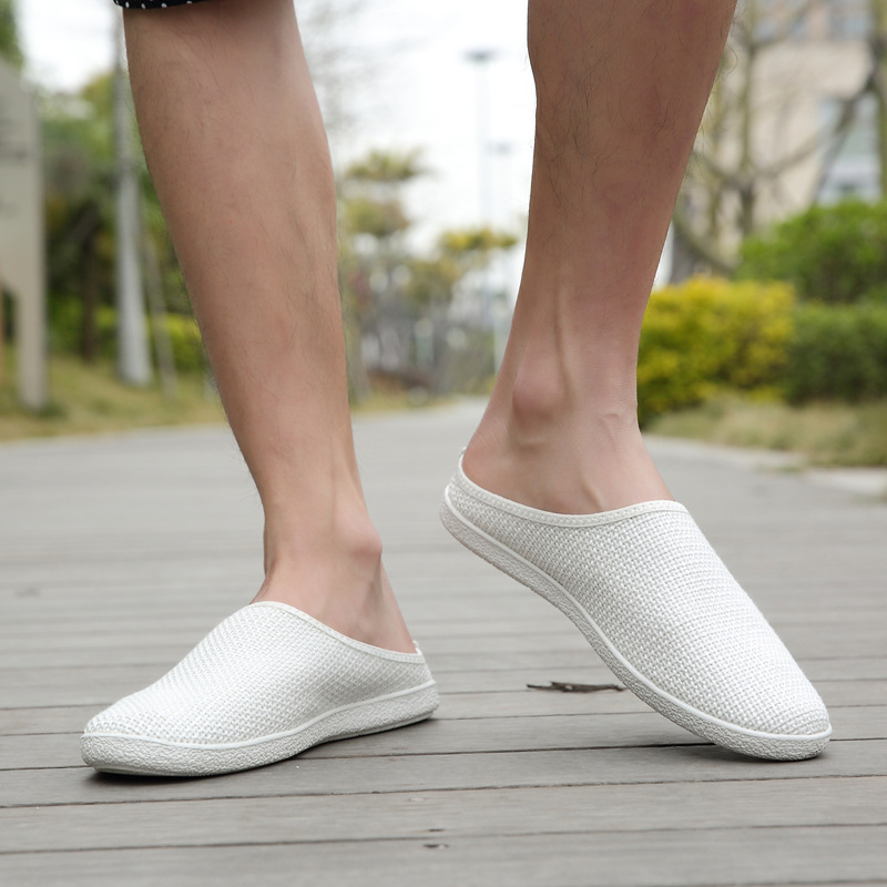 布艺拖鞋 男士半拖鞋韩版新潮流青年透气布鞋网布鞋男休闲便鞋|ms