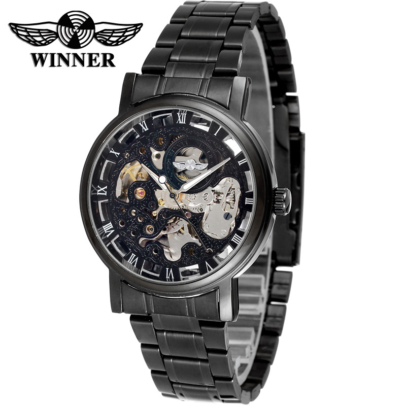 Winner256 reloj mecánico automático reloj mecánico de negocios para hombres reloj inferior transparente hueco