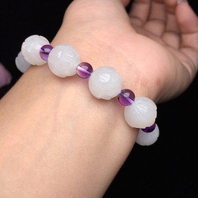 Support Identification/On behalf of Xinjiang Hetian White jade Lotus Beads Bracelet 12mm Tianbai Jade Lotus Hand string