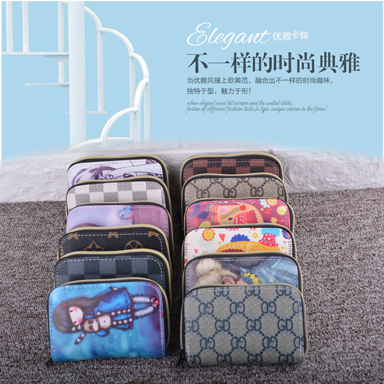 跨境厂家批发女式卡包卡夹多色经典印花小卡包卡通可爱女生卡包|ms