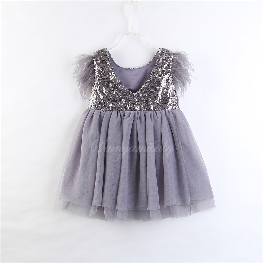 Samgami baby foreign trade children's wear summer Korean hot princess skirt grey Sequin feather gauze skirt