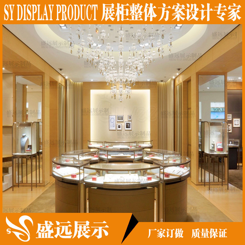 玻璃展示柜订制高端圆形珠宝展示柜 定做不锈钢珠宝柜台 珠宝柜