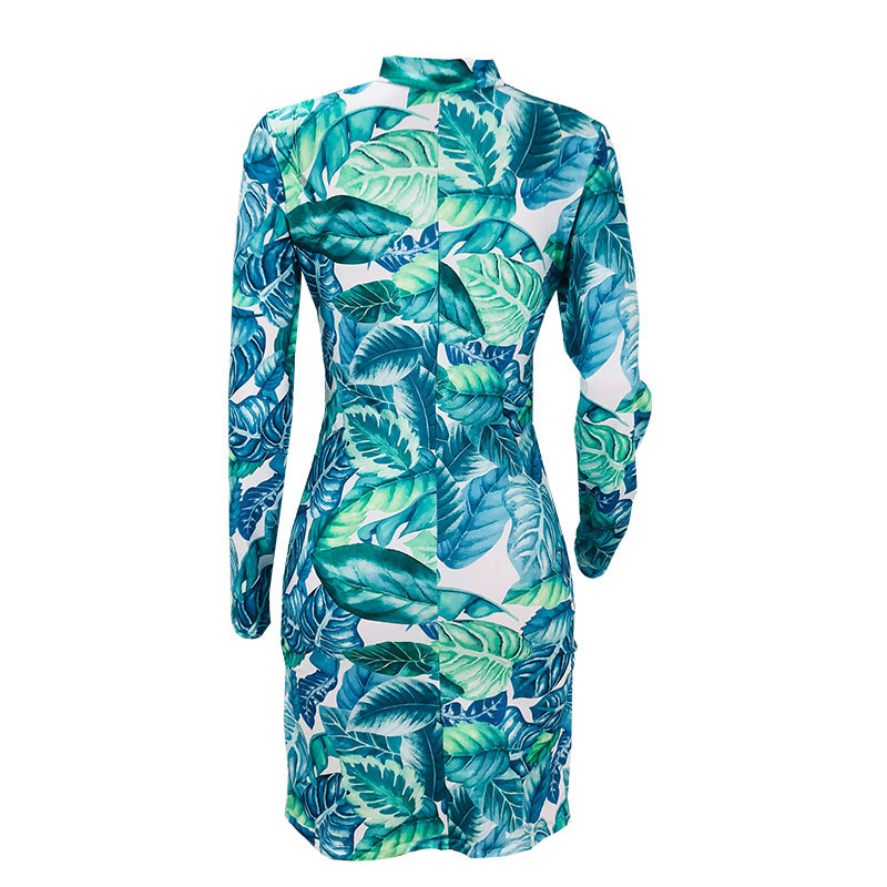 vestido con estampado de hojas azules vendedor de ropa al por mayor de Nihaostyles NSOJS76415