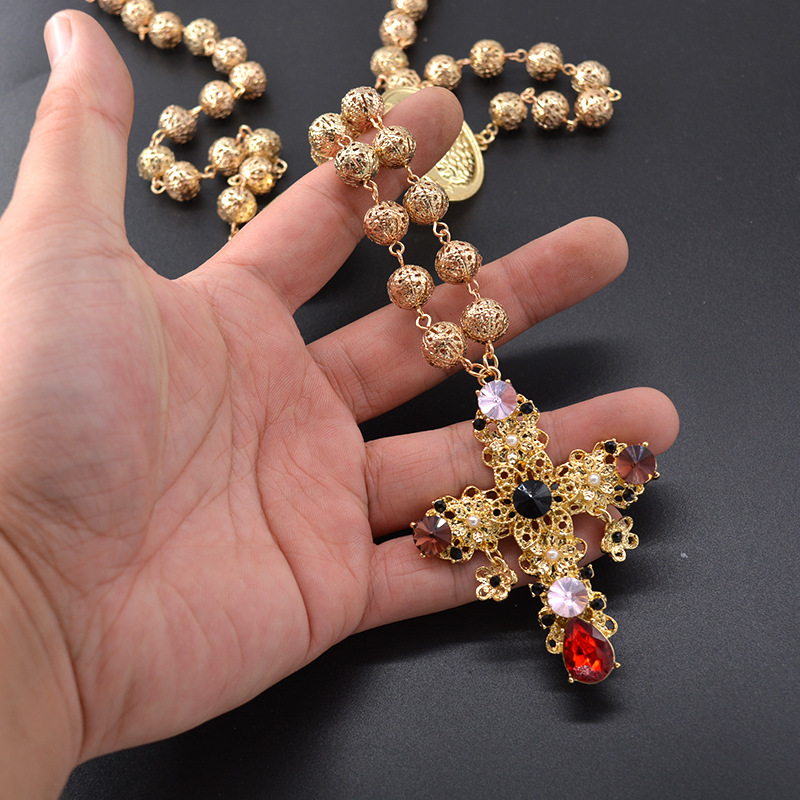 Cross Pattern Women's Gender Retro Cross Alloy Plating Inlay Rhinestones Women's Pendant Necklace