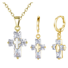 外貿首飾套裝 韓版十字架鋯石套裝個性首飾項鍊耳鈎Wish eBay飾品