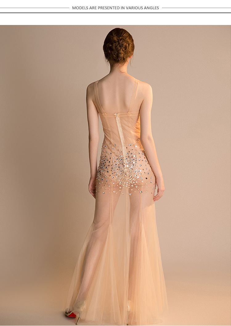 Robe de soirée sexy en résille transparente - Robe longue moulante transparente faite main pour femme, idéale pour les défilés automobiles_voghion.com