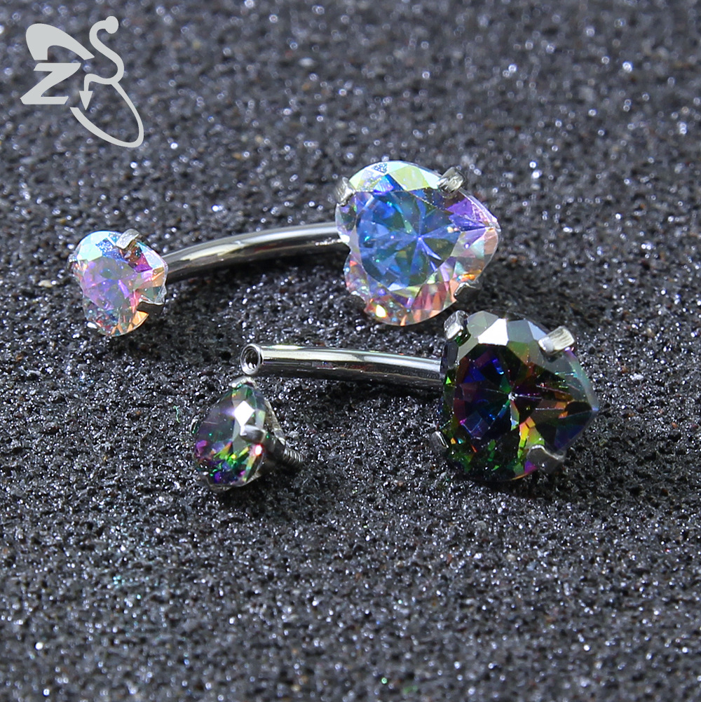 Heart-Shaped CZ Belly Button Ring Stainless Steel Double Head Dangle Navel Piercing Jewelry detail image 12