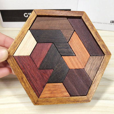 wooden  Hexagon intelligence Geometry Jigsaw puzzle Panel kindergarten baby Children's building blocks Tangram Toys zl693