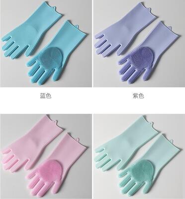 大号硅胶洗碗手套 家务硅胶洗碗刷手套 防滑隔热耐磨厨房硅胶手套|ru