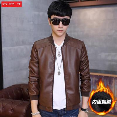2019 Autumn and winter PU leather jacket man coat Youth locomotive winter Korean Edition Self cultivation leather jacket jacket wholesale