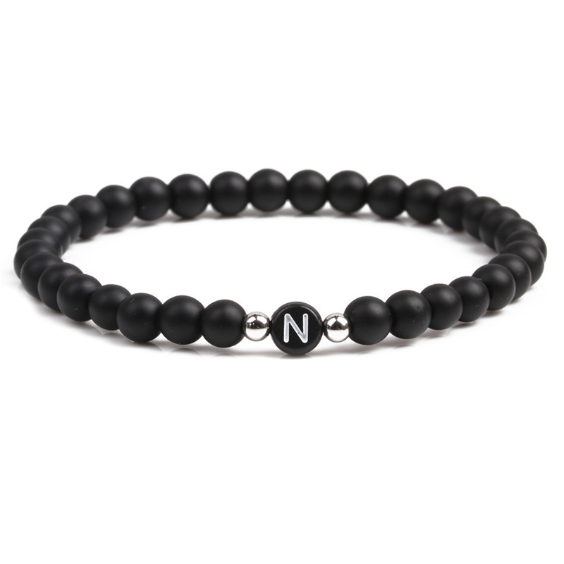 Conjunto De Pulsera De Corazón Con Letras Inglesas De Piedra Esmerilada Negra De Moda display picture 45