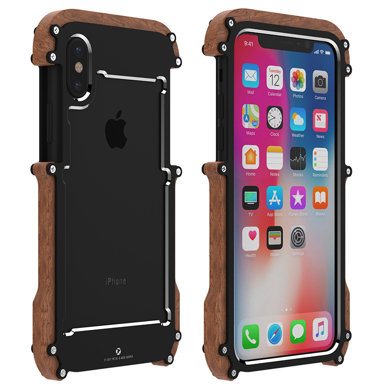 R-Just IRONWOOD Light Slim Timber Aluminum Metal Wood Bumper Case Cover for Apple iPhone XS Max & iPhone XR & iPhone XS