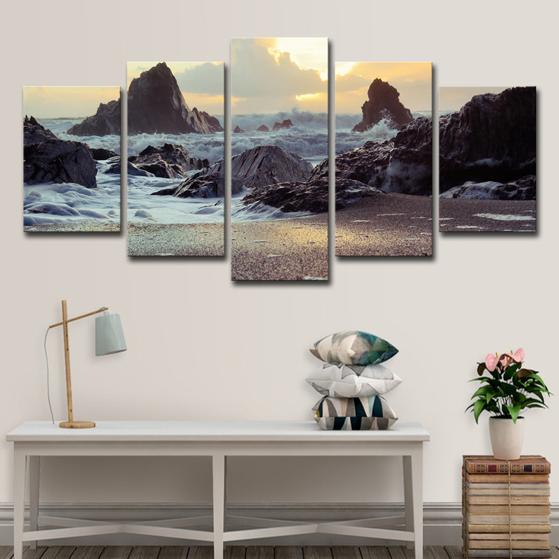 Cross-border pentaplets amazon, Aliexpress5 frame panel sea landscape living room wall art decoration Cross-border pentaplets amazon, Aliexpress5 frame panel sea landscape living room wall art decoration