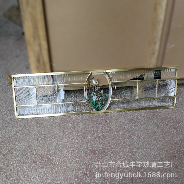 厂家批发新款珐琅彩工艺门窗花芯玻璃 纯手工水仙花装饰玻璃