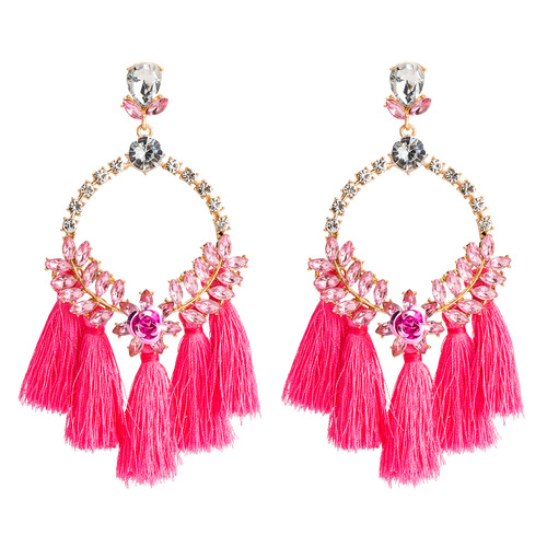 Exaggerated flower set auger tassel acrylic earring Europe and the United States temperament female stud earrings Bohemia