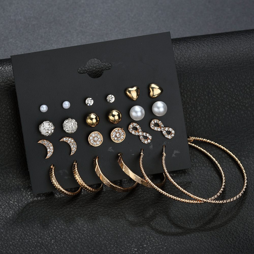 New 12 Pairs Of Stars And Moon Small 8-character Earrings And Earrings Combination Set display picture 3