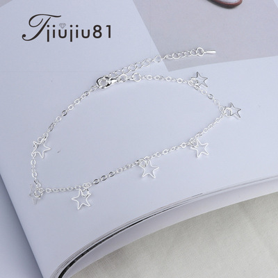 the republic of korea temperament Ethnic style double-deck Retro Anklet Imitation silver Anklet Five-pointed star Female models gift Jewelry Foot ornaments wholesale