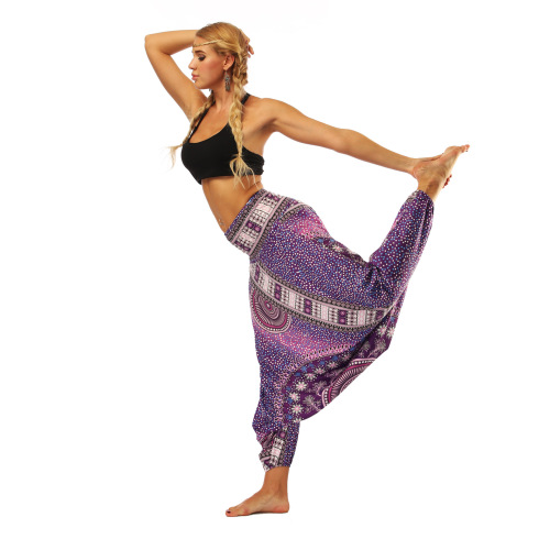  European and American Women's Fashion Ethnic Digital Printing Lantern Pants Loose Fitness Yoga Pants High-Waist One-Piece Dance Pants