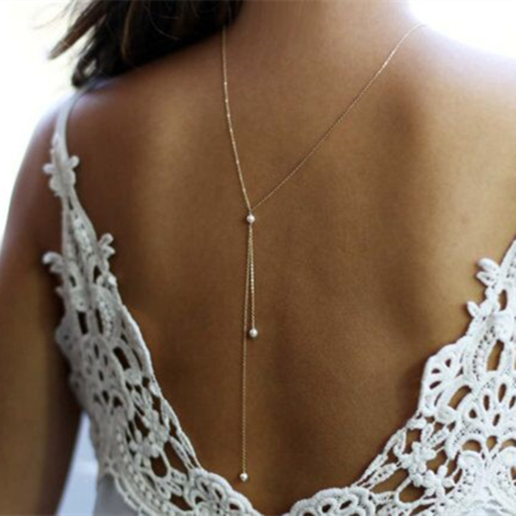 European and American Cross-border Jewelry Simple Sexy Creative New Jewelry Joker Pearl Necklace Back Chain