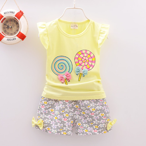 2018 new summer children's short-sleeved shorts suit boys and girls baby tops and pants home clothes suit