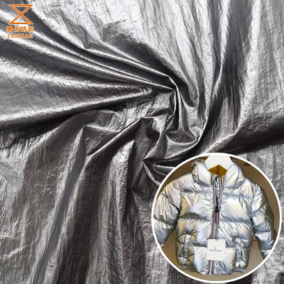 廠家現貨380t起皺尼絲紡燙金羽絨服面料 防寒服戶外時尚夾克面料