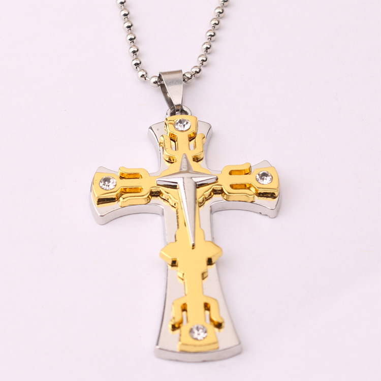 Collana con croce multistrato appassionata e versatile per pendente alla moda con stella in acciaio inossidabile punk con personalità da uomo_voghion.com