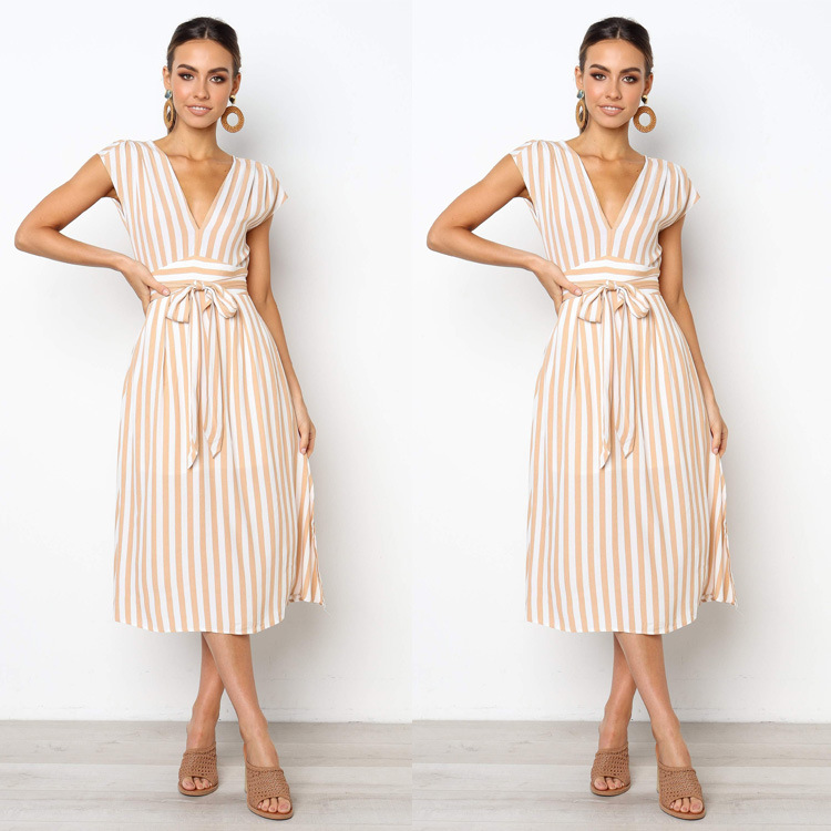 hot selling temperament deep V striped lace dress NSJRM60064