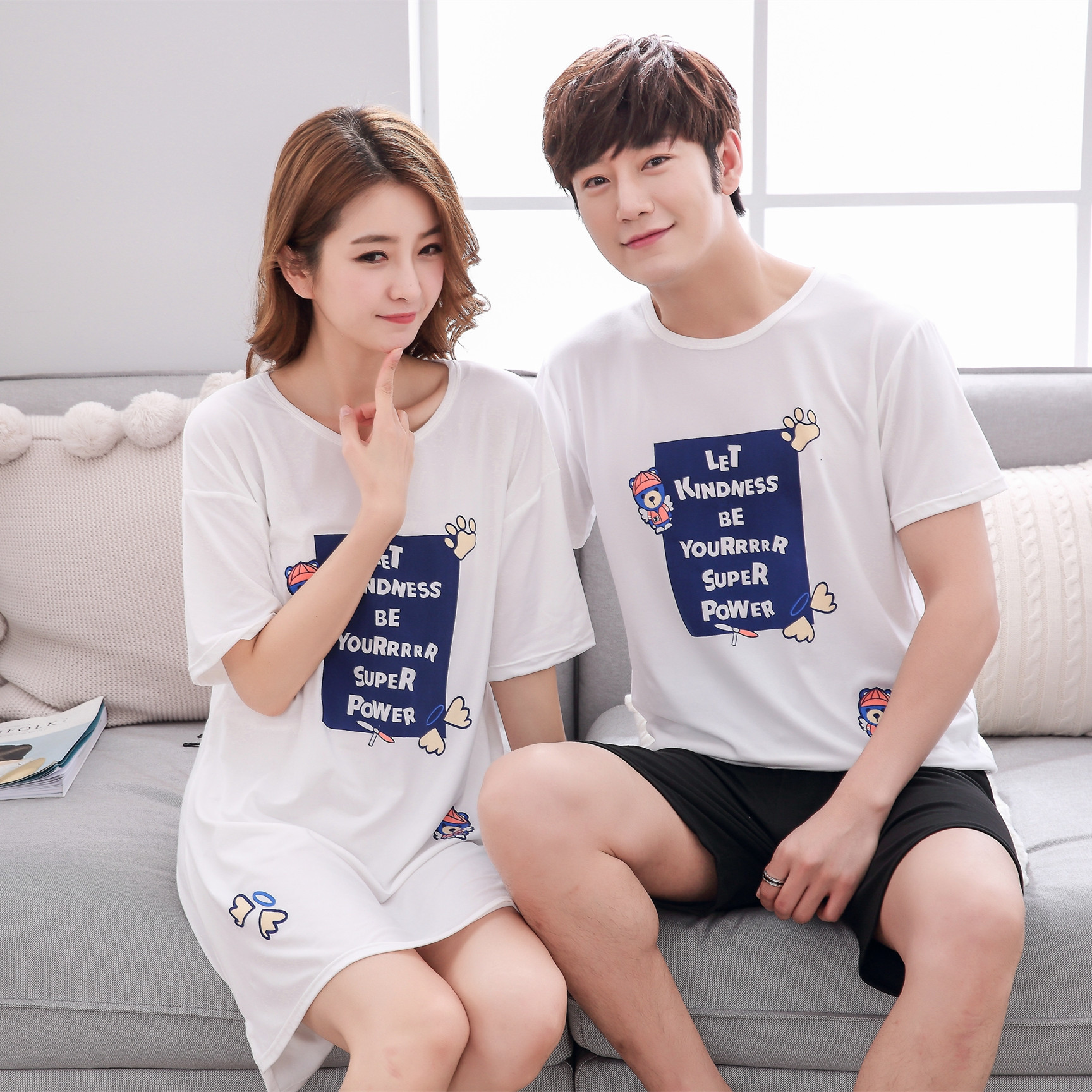 Cute Casual Style Short Sleeves Round Collar Polyester Lover’s Clothes Pajamas display picture 1