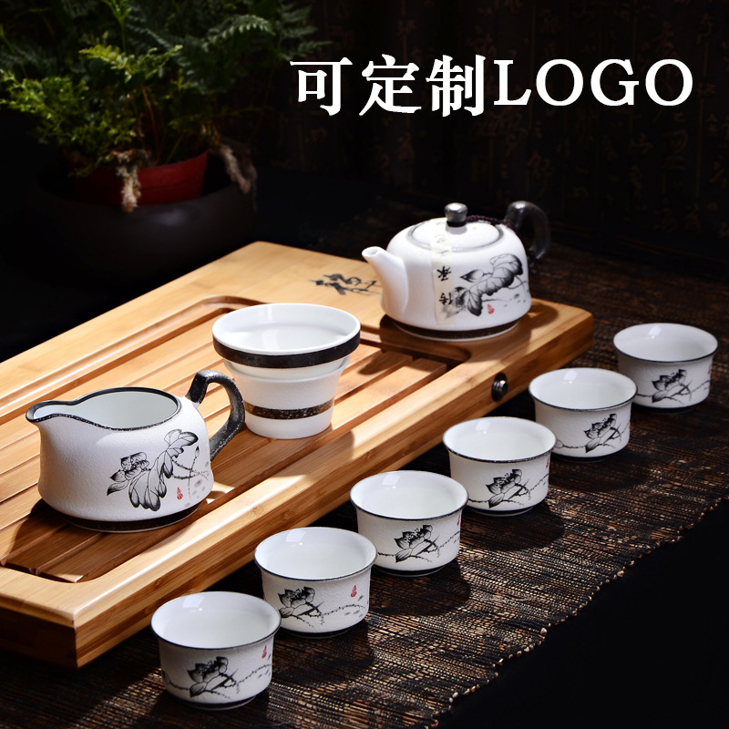 direct deal 10 Snowflake Tea Set Kungfu Online Ceramic tea set Customizable LOGO wholesale
