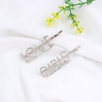 欧美简约边夹网红同款GIRLS镶钻一字夹发卡个性百搭发夹发饰批发