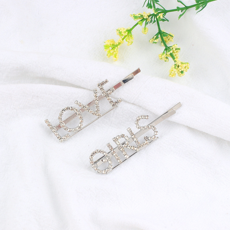 欧美简约边夹网红同款GIRLS镶钻一字夹发卡个性百搭发夹发饰批发