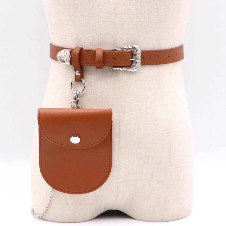 Vintage Floral Women's Belt with Metal Chain Waist Bag measurements and detail photo 8