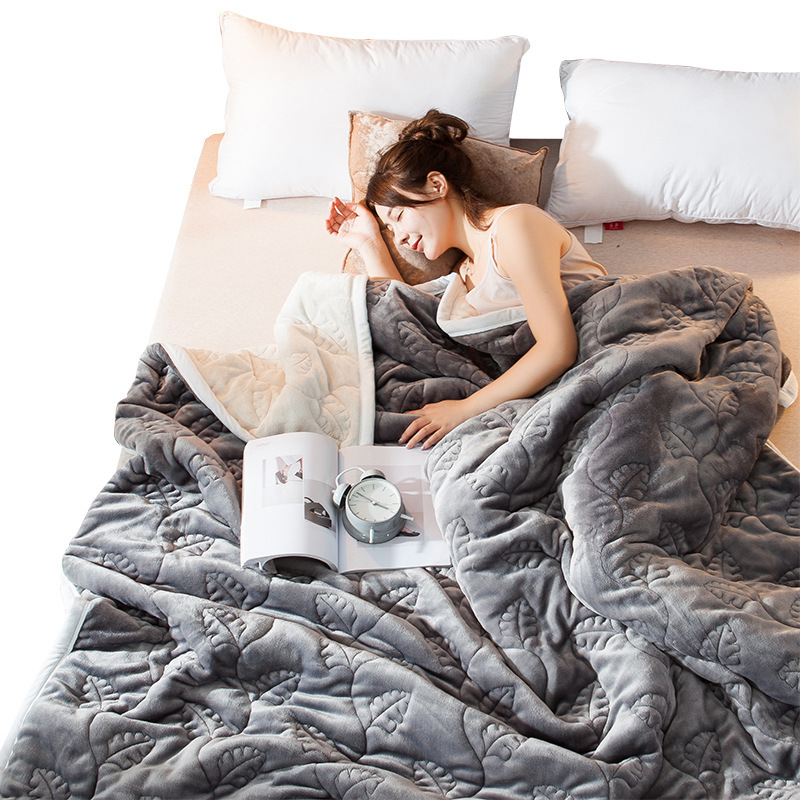 Blanket quilt thickening keep warm Coral carpet three layers Flannel winter Double Blanket Siesta sheet