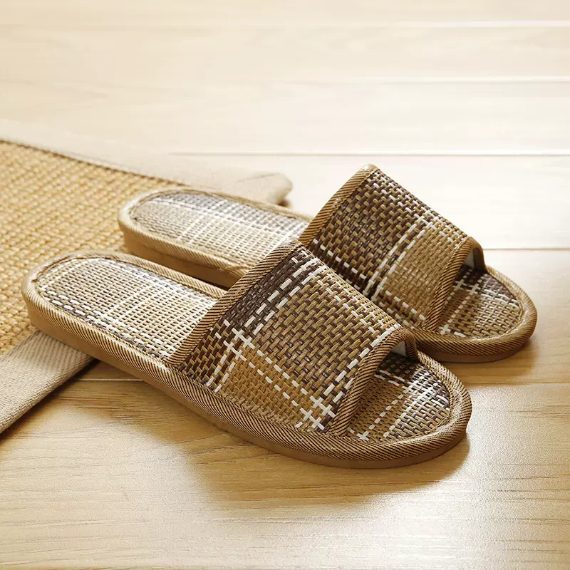 春夏男女情侣室内家居藤草厚底亚麻拖鞋棉麻春秋田园风格亚麻拖鞋
