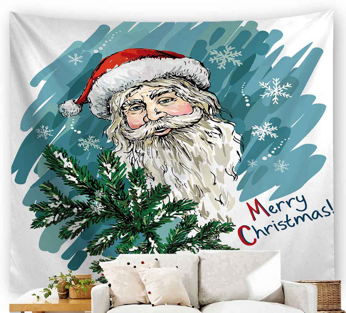 热销外贸欧美圣诞新款印花挂毯创意居家布墙毯画涤纶背景挂布壁毯